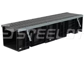Лоток SteeProPlast DN200 H214 в сборе с усиливающей насадкой и решеткой чугунной, кл. Е600